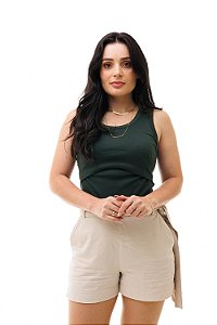 CAMISA FEMININA REGATA COM ABERTURA PARA AMAMENTAÇÃO VERDE MILITAR