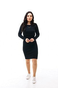 VESTIDO MIDI FEMININO MANGA LONGA COM ABERTURA PARA AMAMENTAÇÃO PRETO