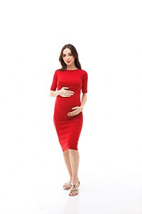 VESTIDO MIDI FEMININO MANGA MÉDIA COM ABERTURA PARA AMAMENTAÇÃO VERMELHO