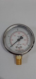 Manômetro Caixa Inox Diam. 62mm Escala 300 psi x 20 Kgf/cm2 saída reta 1/4" npt