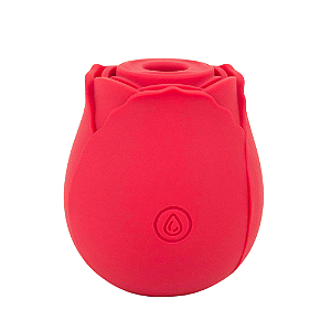 VIBRADOR SUGADOR E PULSADOR RECARREGÁVEL MAGNÉTICO COM 10 MODOS MASSAGEADORES EM FORMA DE ROSA HAPPY MEETING VERMELHO