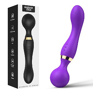 VIBRADOR RECARREGÁVEL DUPLA ESTIMULAÇÃO COM 20 MODOS E 8 NÍVEIS DE VELOCIDADES MASSAGE STICK ROXO