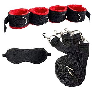 KIT BONDAGE RESISTENTE COM 4 AMARRAÇÕES E 1 VENDA EM PELÚCIA VERMELHO