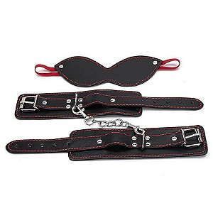 KIT LUXUOSO COM ALGEMAS E VENDA PRETO E VERMELHO BONDAGE SI