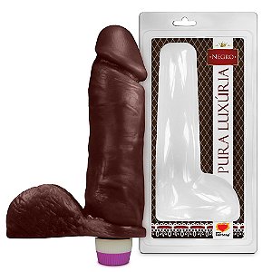 VIBRADOR PÊNIS COM ESCROTO EM SILICONE MARROM 20,5 X 4,7CM MULTIVELOCIDADES