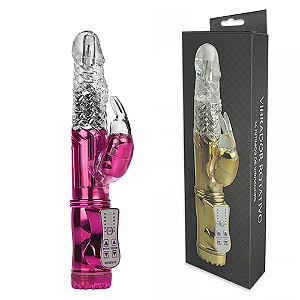 VIBRADOR RECARREGÁVEL ROTATIVO COM 36 FUNÇÕES VIBRATÓRIAS E CONTROLE DE ROTAÇÕES RABBIT ROSA
