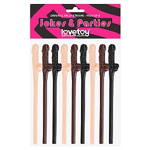 KIT COM 9 CANUDOS EM FORMATO DE PÊNIS EM 3 CORES JOKES & PARTIES
