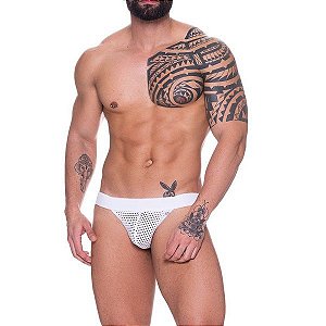 CUECA JOCK STRAP ARRASTÃO SEM FORRO BRANCA