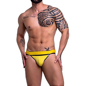 CUECA JOCK STRAP SUPLEX ELÁSTICO DUPLO AMARELA E PRETA