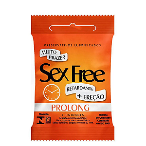 PRESERVATIVOS LUBRIFICADOS SEX FREE PROLONG 3 UNIDADES