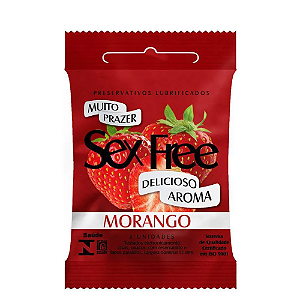 PRESERVATIVOS LUBRIFICADOS SEX FREE MORANGO 3 UNIDADES