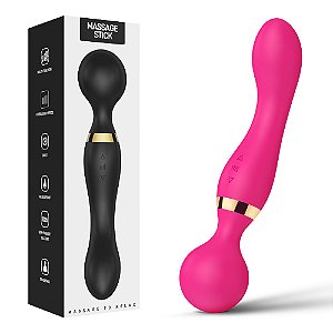 VIBRADOR RECARREGÁVEL DUPLA ESTIMULAÇÃO COM 20 MODOS E 8 NÍVEIS DE VELOCIDADES MASSAGE STICK PINK