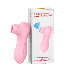VIBRADOR SUGADOR RECARREGÁVEL 2 EM 1 COM 12 MODOS DE SUCÇÕES E 12 VIBRAÇÕES COM LÍNGUA ESTIMULADORA SUCKING ROSA