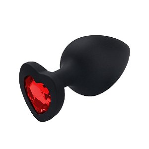 PLUG ANAL DE SILICONE AVELUDADO COM JOIA CORAÇÃO PRETO TAMANHOS