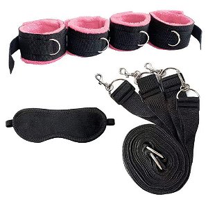 KIT BONDAGE RESISTENTE COM 4 AMARRAÇÕES E 1 VENDA EM PELÚCIA ROSA