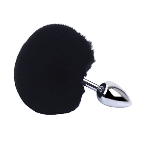 PLUG ANAL DE METAL CROMADO RABO DE COELHO PRETO