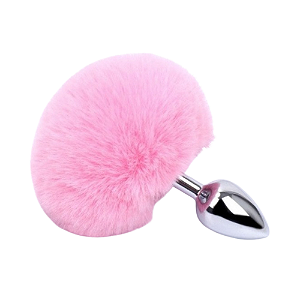 PLUG ANAL DE METAL CROMADO RABO DE COELHO ROSA