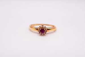 ANEL OURO AMARELO DIAMANTES E RUBI