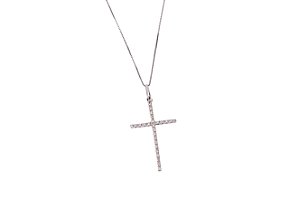 Pingente cruz em  ouro branco e diamantes 4,5x 2 cm