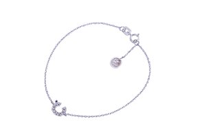 Pulseira ouro branco inical "C"  com safira. 18cm