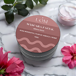 Máscara Facial de Argila Rosa com Rosa Mosqueta, Hibisco e Romã UOM 100g