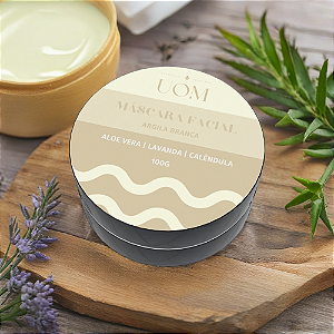 Máscara Facial de Argila Branca com Aloe Vera, Lavanda e Calêndula UOM 100g