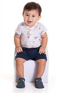 Conjunto Bebê Menino Body Barquinhos + Bermuda Moletinho