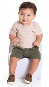 Conjunto Bebê Menino Camiseta Malha Textura Algodão + Bermuda Moletinho