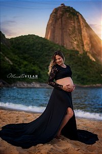 Conjunto saia godê e cropped para ensaio de gestante