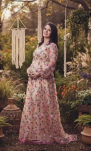 Vestido para ensaio de Gestante floral em renda bordada