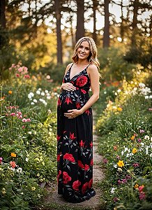 Vestido longo para gestante moda casual Gravilinda