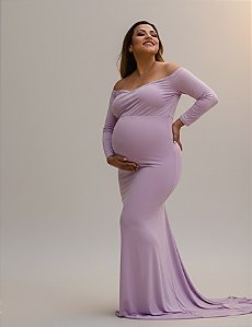 Vestido para ensaio de gestante modelo sereia com manga longa
