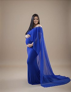 Vestido sereia para ensaio de gestante com capa removível