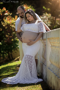 Vestido para ensaio de gestante ciganinha em renda