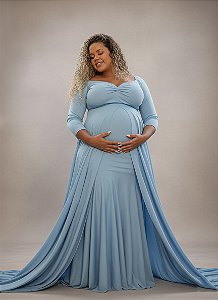 Vestido para ensaio de gestante cauda longa 3 peças