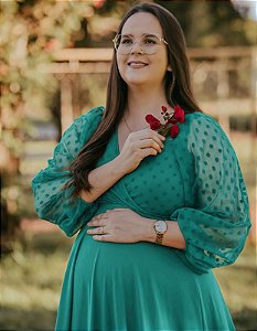 Vestido para ensaio gestante manga poá