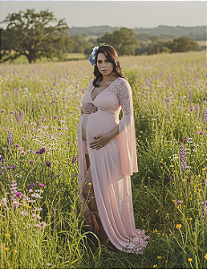 Vestido para ensaio gestante tulipa 3 peças