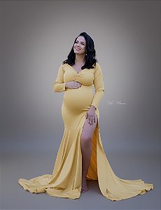 Conjunto para ensaio de gestante manga longa e saia sereia com fenda