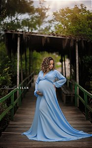 Vestido para ensaio de gestante em crepe manga longa Marcelo Villar