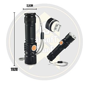 MINI LANTERNA TÁTICA USB - Potente   450lm - Alcance de 300m