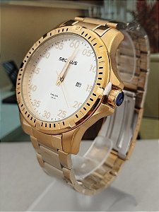 RELÓGIO SECULUS TODO EM AÇO DOURADO 20957GPSVDA3