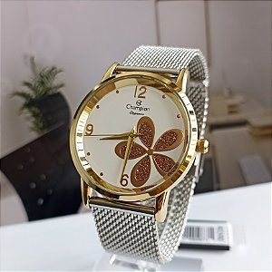 Relógio Champion Social CN24315H pulseira aço Mesh Prata