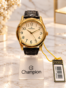 Relógio Champion CN20015B unissex dourado pulseira de couro