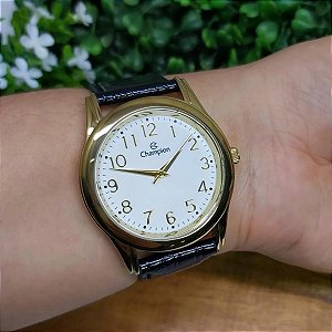 Relógio Champion CN20015B unissex dourado pulseira de couro