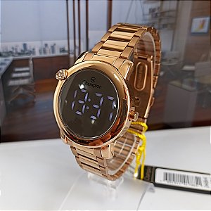 Relógio Champion Digital Redondo em Aço Gold CH48064U