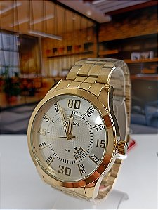 Relógio Masculino Casual com Calendário Dourado 99645GPMVDE2