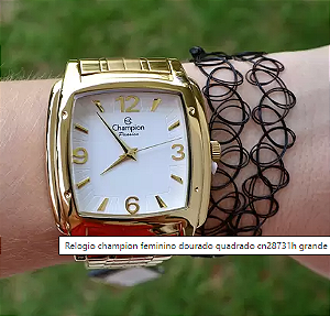 Relogio champion feminino dourado quadrado cn28731h