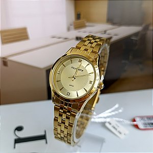 RELÓGIO MONDAINE FEMININO DOURADO PEQUENO COM CRISTAIS Á PROVA D'ÁGUA 32607LPMKDE1