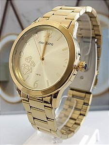 Relógio Feminino Desenho Diamante Dourado