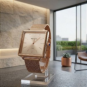 Relógio Feminino Quadrado Minimalista Dourado Mondaine - 99487LPMVDE1